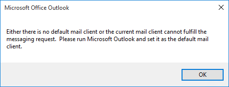 Screenshot of the mail client error details.