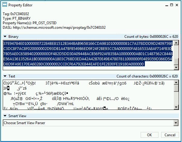 Screenshot of the PR_OST_OSTID binary property.