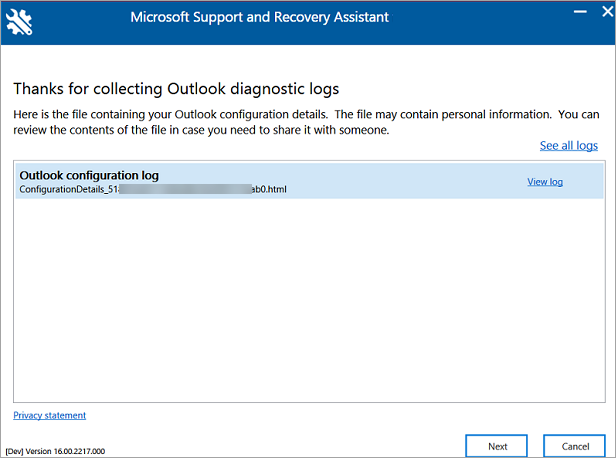 Screenshot shows no option to send your files to Microsoft.