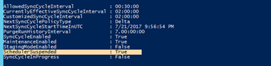 Screenshot shows the scheduler status of Azure AD Connect.