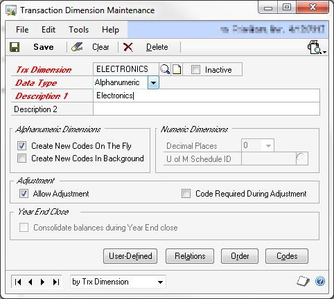 Screenshot of Transaction Dimension Maintenance window when you complete the step d.