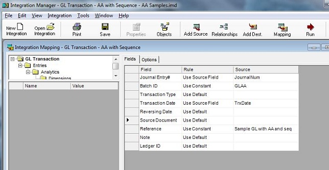 Screenshot of Integration Mapping - GL Transaction - AA with Sequence in Integration Manager after you complete the step iii.