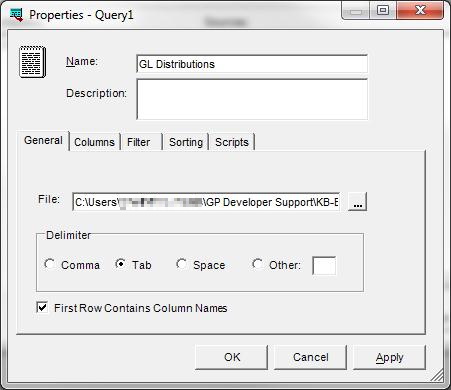 Screenshot of Properties - Query1 window after you complete the step c of the Distribution Source Query creation.