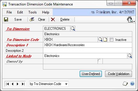 Screenshot of Transaction Dimension Code Maintenance window after you complete the step e.