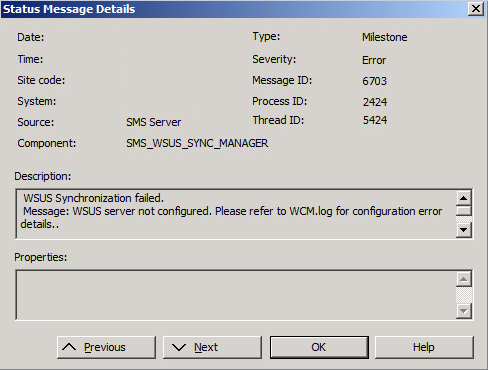 Screenshot of the fail error in Status Message Details dialog box.