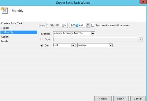 Screenshot shows set the frequency for that task in the Create Basic Task Wizard.