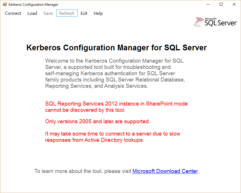 Screenshot of the Kerberos Configuration manager window.