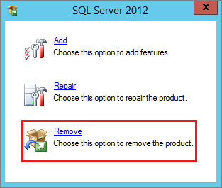 Screenshot of the Remove option on the SQL Server dialog pop-up.