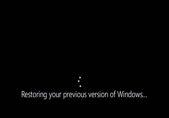 Screenshot of the Restoring your previous version of Windows screen.