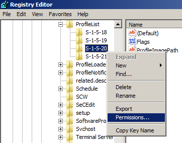 Select the Permissions option by right-clicking the registry key.