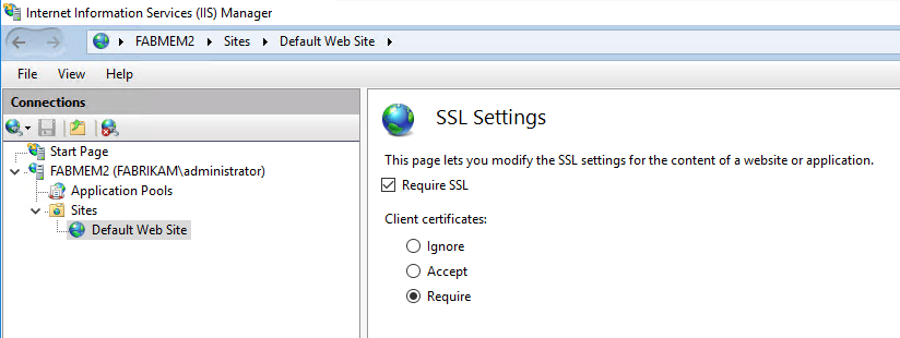 Setting Required SSL for your default web site.