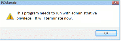 app fails to launch or run due to administrative privilege dialog