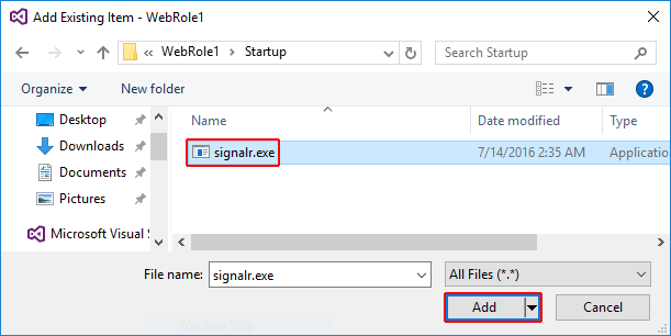 Add signalr.exe to project