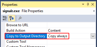 Set Copy to Output Directory to Copy Always