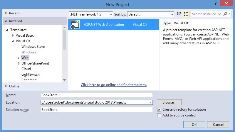 Screenshot of the 'new project' dialog box, showing the file path in the menu and highlighting the steps to create the new project.
