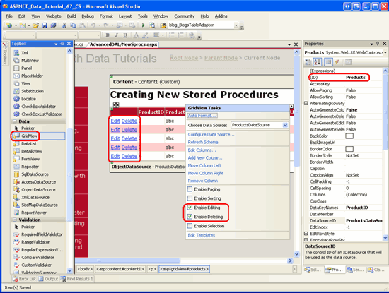 The Page Contains a GridView with Editing and Deleting Support Enabled