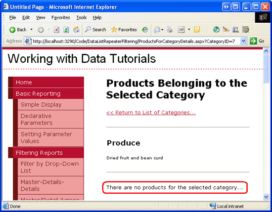 A Message is Displayed if there are No Products Belonging to the Selected Category