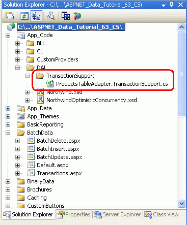 Add a Folder Named TransactionSupport and a Class File Named ProductsTableAdapter.TransactionSupport.cs