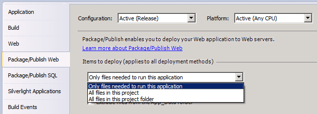 By default, this is set to Only files needed to run this application.