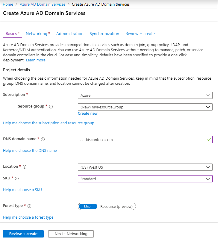 Configure basic settings for an Azure AD Domain Services managed domain