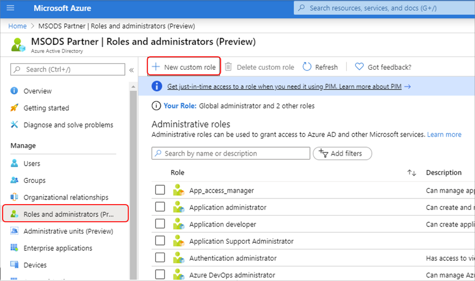 Add a new custom role from the roles list in Microsoft Entra ID