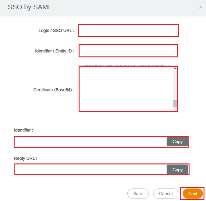 Screenshot for SSO configuration