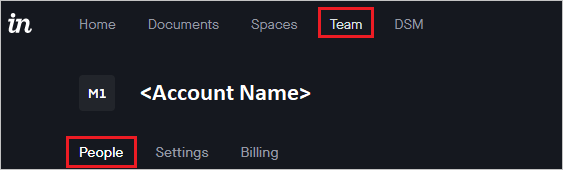 Screenshot shows the Team tab with People selected.
