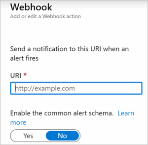 Screenshot of webhook action schema option.