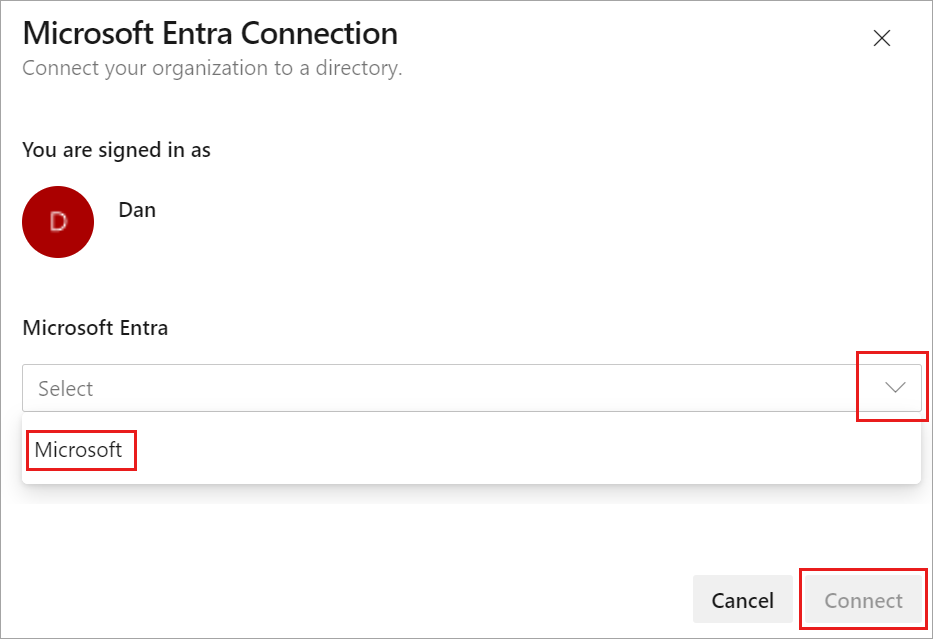 Select your Microsoft Entra ID, and then Connect