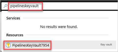 A screenshot showing how to search for your Azure Key Vault.