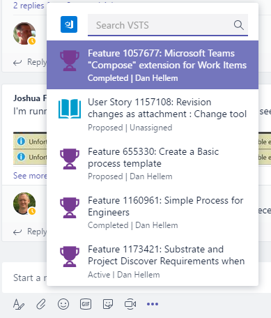 VSTS messaging extension in Microsoft Teams