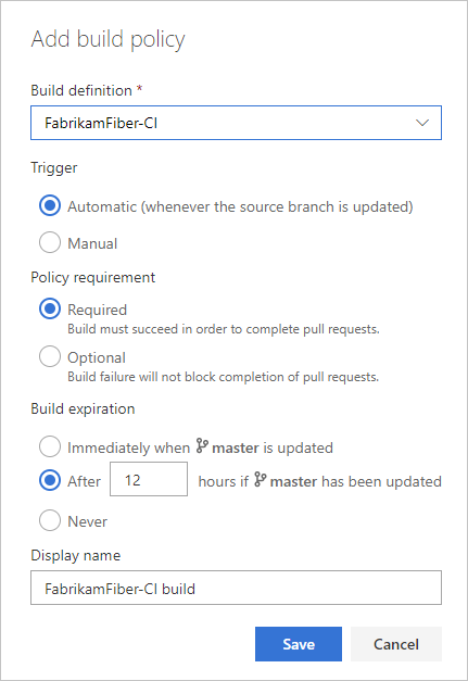 Build policy settings