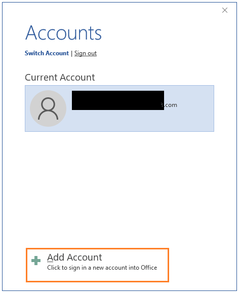 Adding an Microsoft account to open protected document