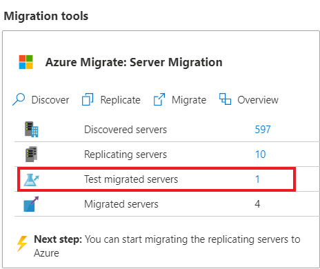 Screenshot that shows Test migrated servers.