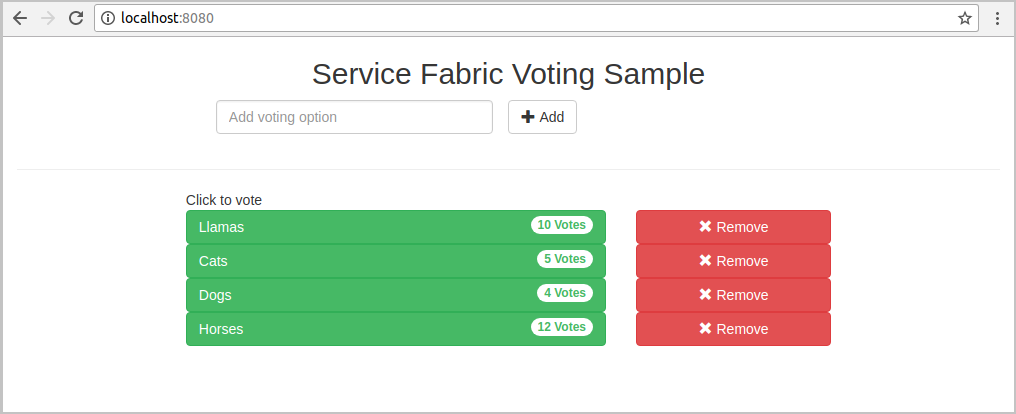 Azure Service Fabric voting sample