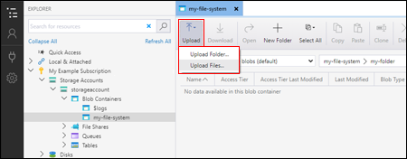 Microsoft Azure Storage Explorer - upload a blob