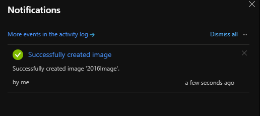 A screenshot of the "successfully created image" notification.