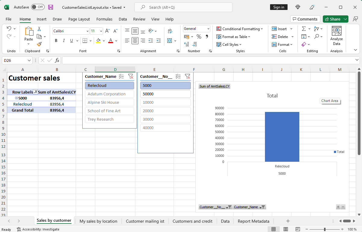 Shows the an example of an Excel layout.