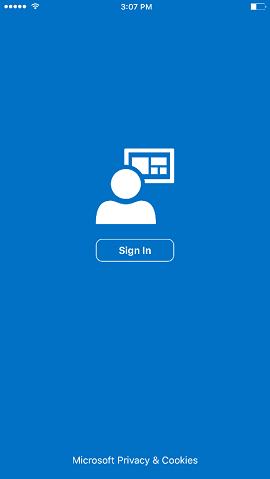 The Company Portal sign-in page, with an icon of a person in front of a graphical representation of a website. The "Sign in" button is Underneath. A link at the bottom leads to Microsoft Privacy and Cookies information.