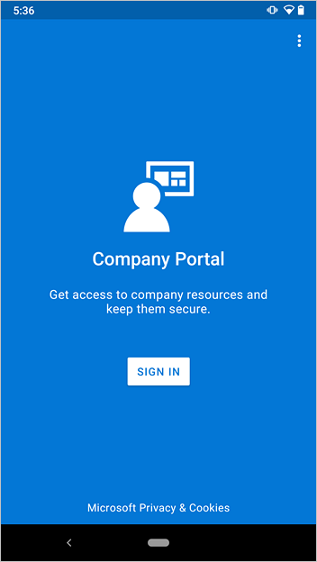 Example image of new Company Portal sign in screen, sign in button.