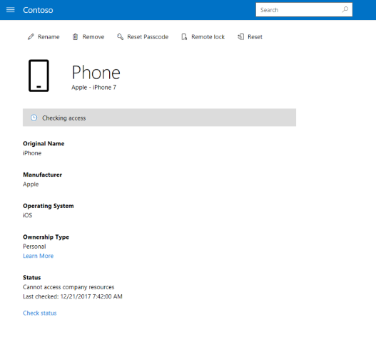 The updated device page shows the device cleanly aligned above device information, no longer popping up above the full list.