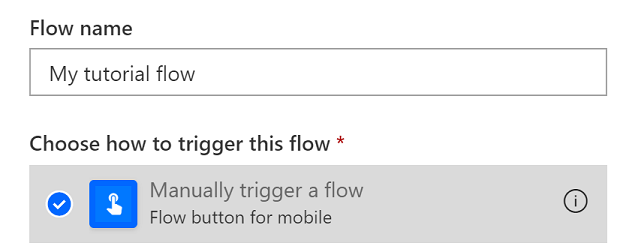 The Power Automate 'Manually trigger a flow' option.