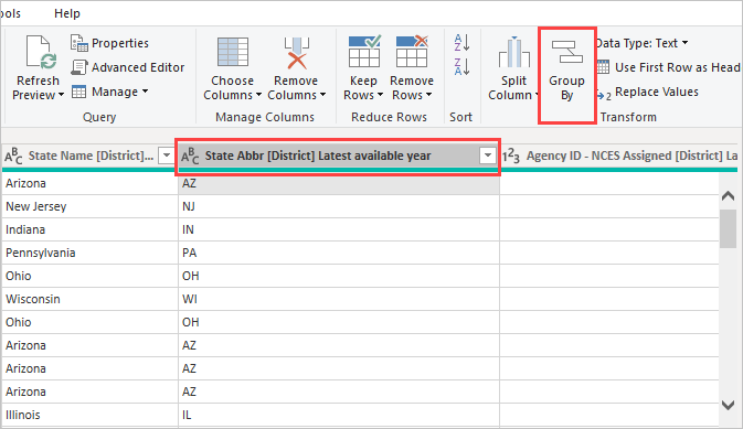 Screenshot shows how to group rows in a table.