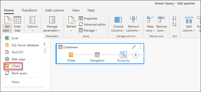 Get Data from OData from Power Query UI.