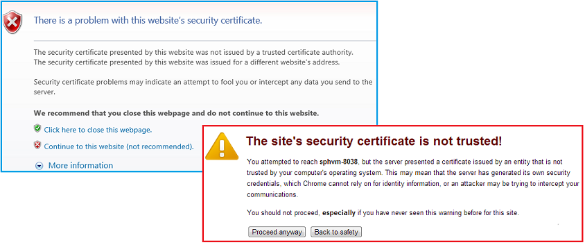IE and Chrome warnings for self-signed certificate