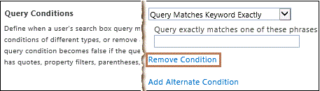 Query Conditions section on Add Query Rule page in SharePoint Server 2013