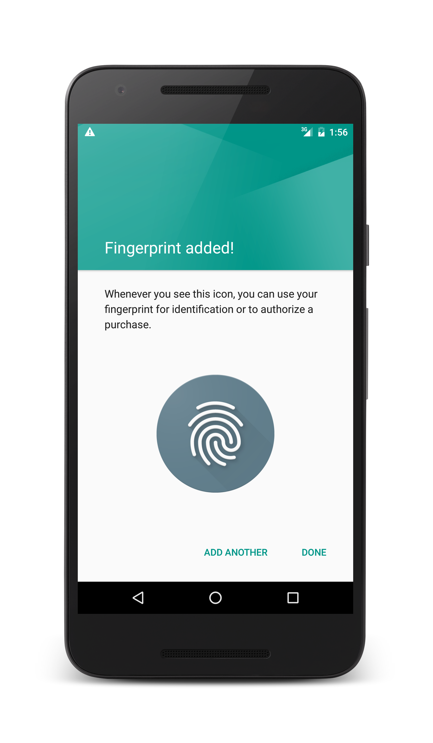 Screen displaying Fingerprint added!