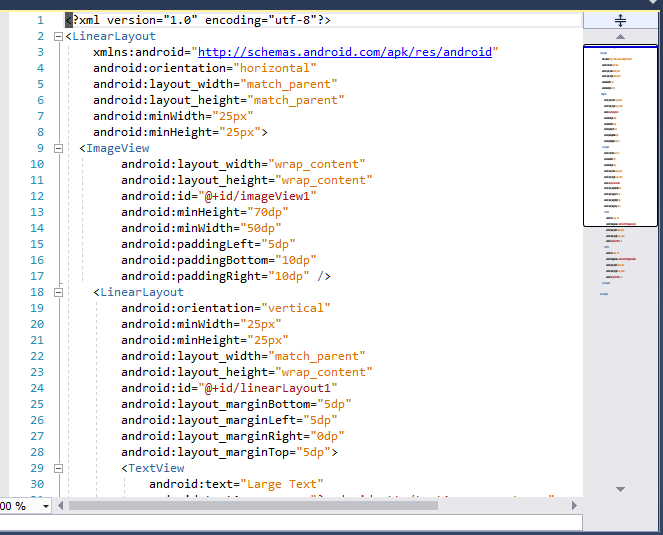 Example XML source in Source Pane