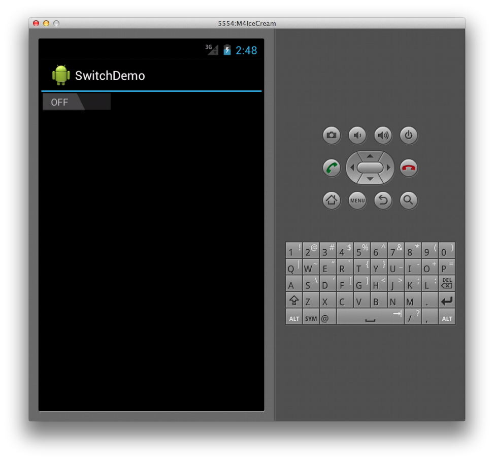 Screenshot of demo app displaying a Switch in the OFF state