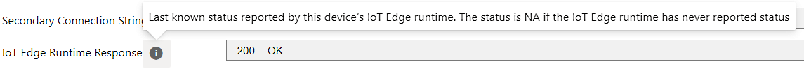 Screenshot that shows a status value for an IoT Edge runtime.